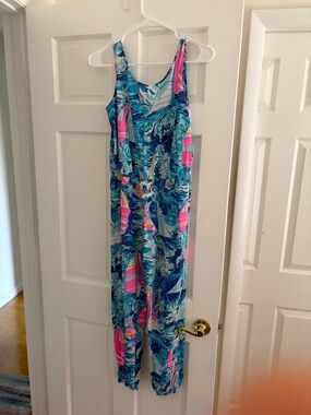 Lilly Pulitzer Girls' Blue Tropical Print Jumpsuit - Kids Bottoms